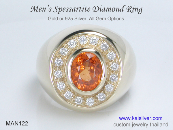 spessartite ring for men with diamond 