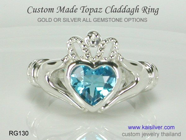 claddagh ring blue topaz 