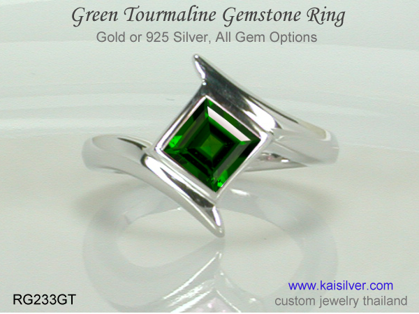 slim gemstone ring, green tourmaline