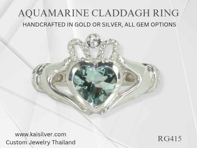 aquamarine heart claddagh ring